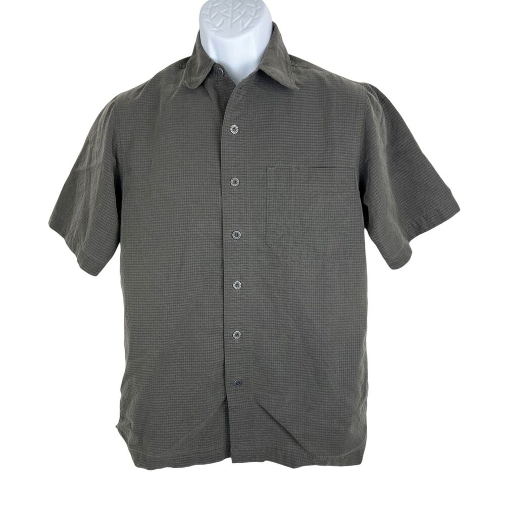Royal Robbins Button Down Shirt Men Small Grey Check Short Sleeve Modal Rayon